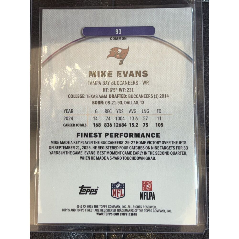 2025 Topps Finest Mike Evans X-Fractor #93 Tampa Bay Buccaneers